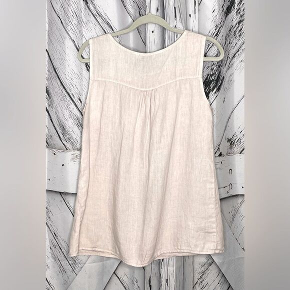 Laura Bianchi Linen Sleeveless Blush Blouse Pleated Front Size L - Picture 3 of 5